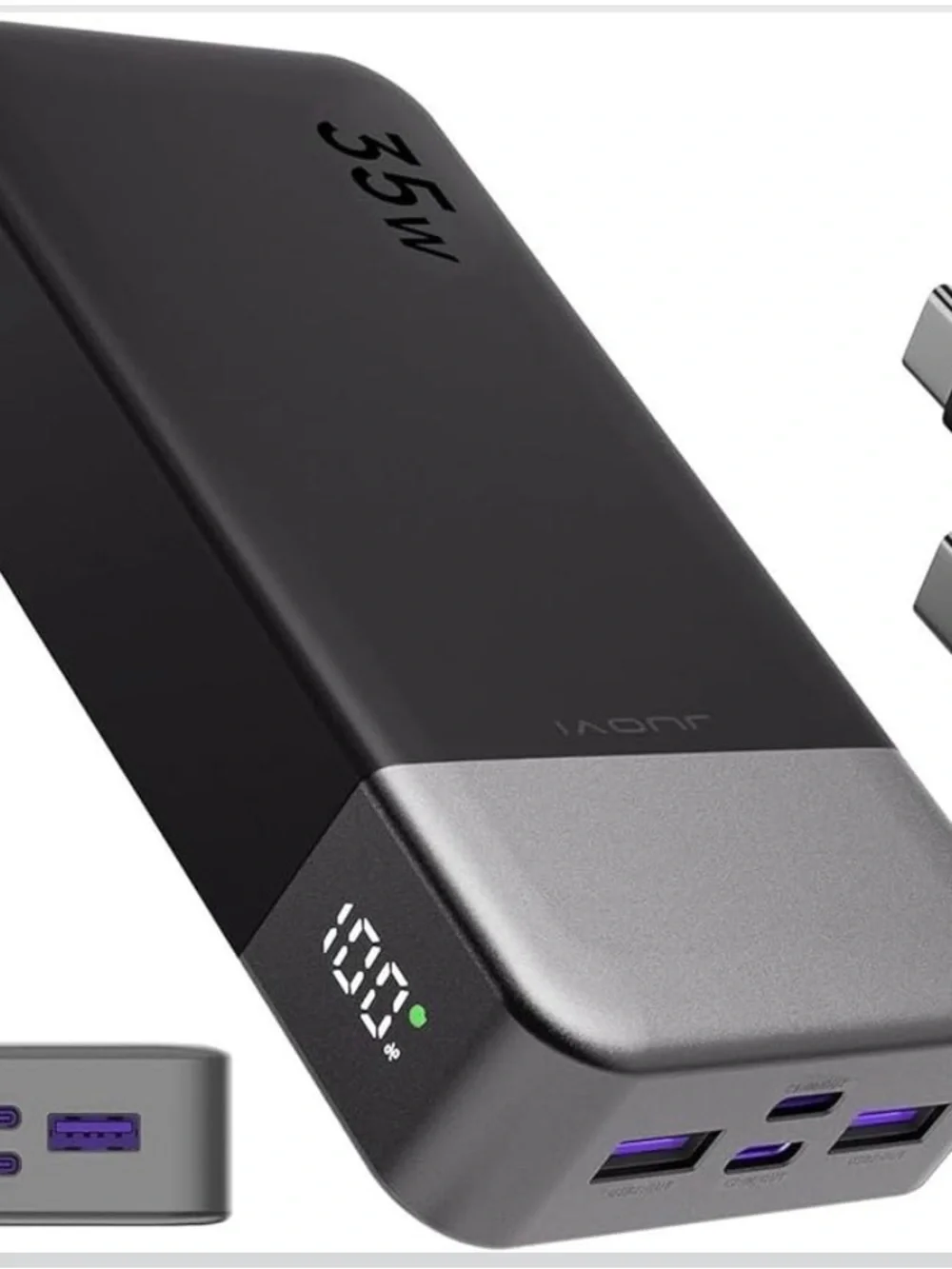 JUOVI 35W 20000mAh Power Bank Fast Charger USB-C USB-A Portable Charger - Black